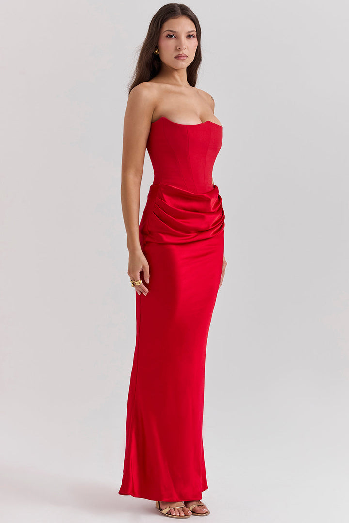 Lila - Satin Dress with Hourglass Shape Silhouette